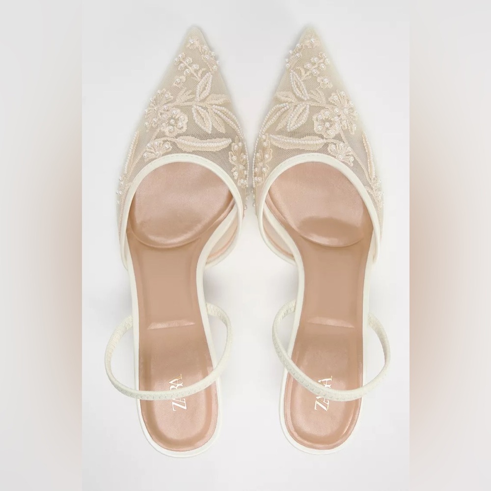 Zara Cream Heels with Intricate Detailing